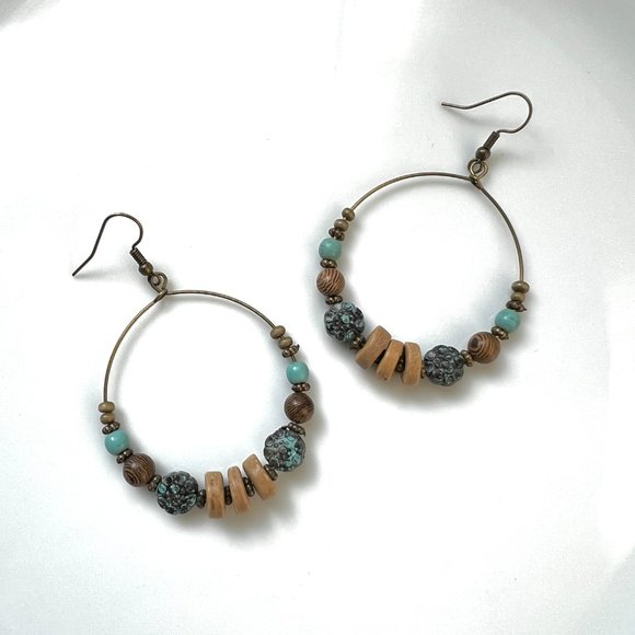 NEW Wooden Charm Bronze Earrings - Picture 3 of 6